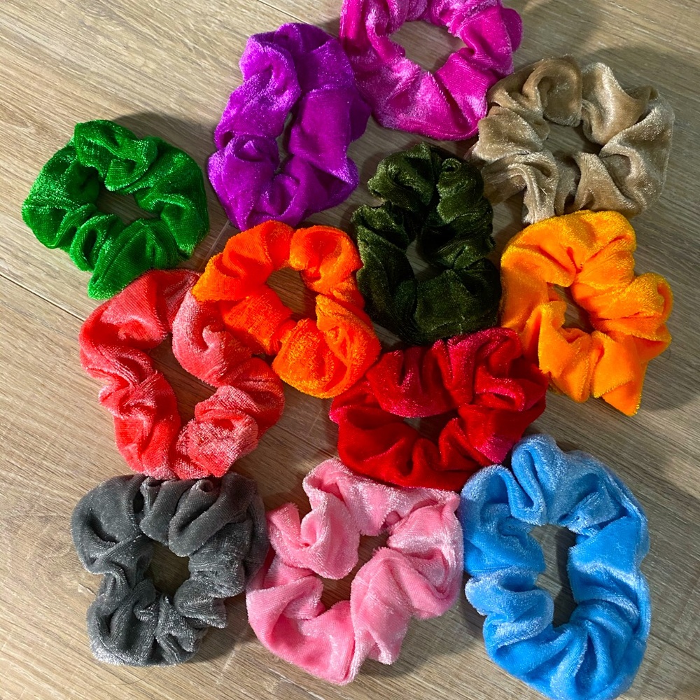 12 Pack of Colorful Velvet Scrunchies